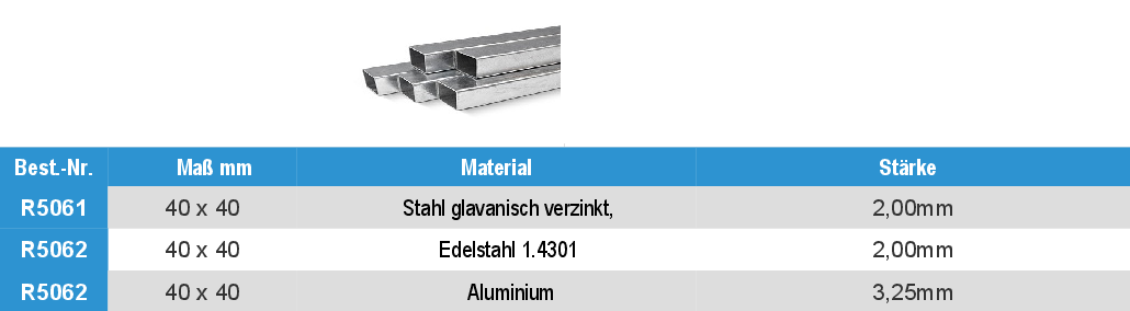 Vierkantrohre rechtecking aus Edelstahl